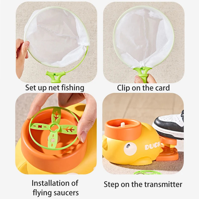 Flying Disc Air Bounce Rocket Launcher Saucer Outdoor Soaring Propeller Garden Game