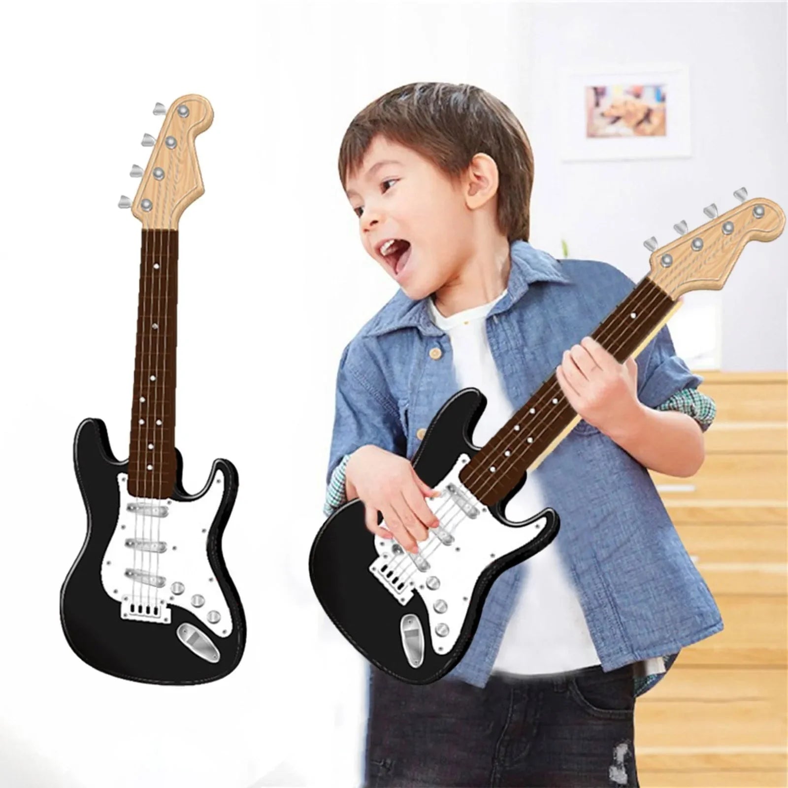 17 Inch Kids Electric Guitar Toy with 4 Strings and LED Lights Rechargeable Instrument