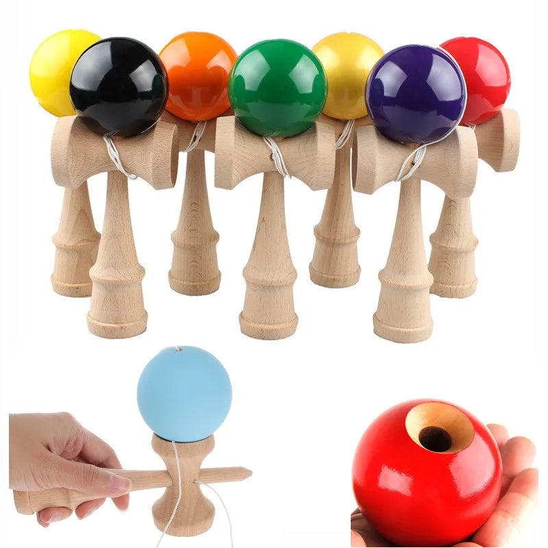 Painted Wooden Handle Ball Toy Outdoor Fitness Hand Eye Training Juggling Ball