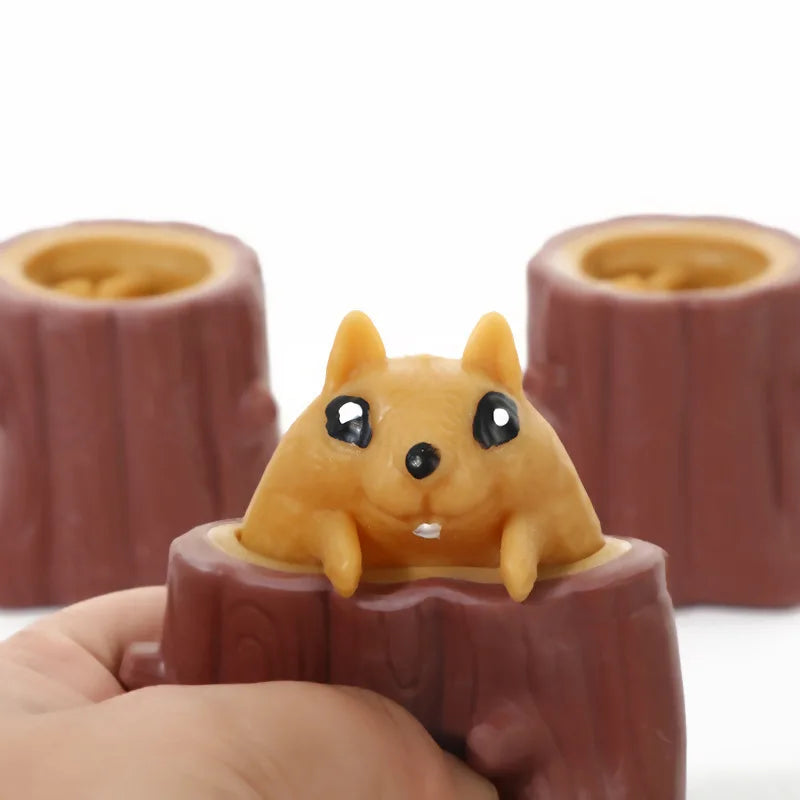 Squeeze Squirrel Stump Toy Stress Relief Fidget Pinching Game