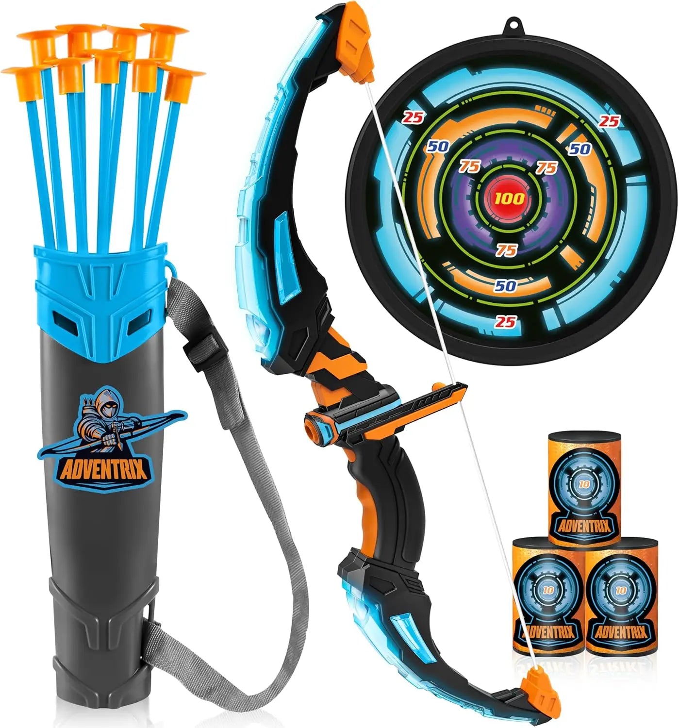 Joyfy Kids Bow and Arrow Set LED Light Up Archery Toy with 9 Suction Arrows and Target
