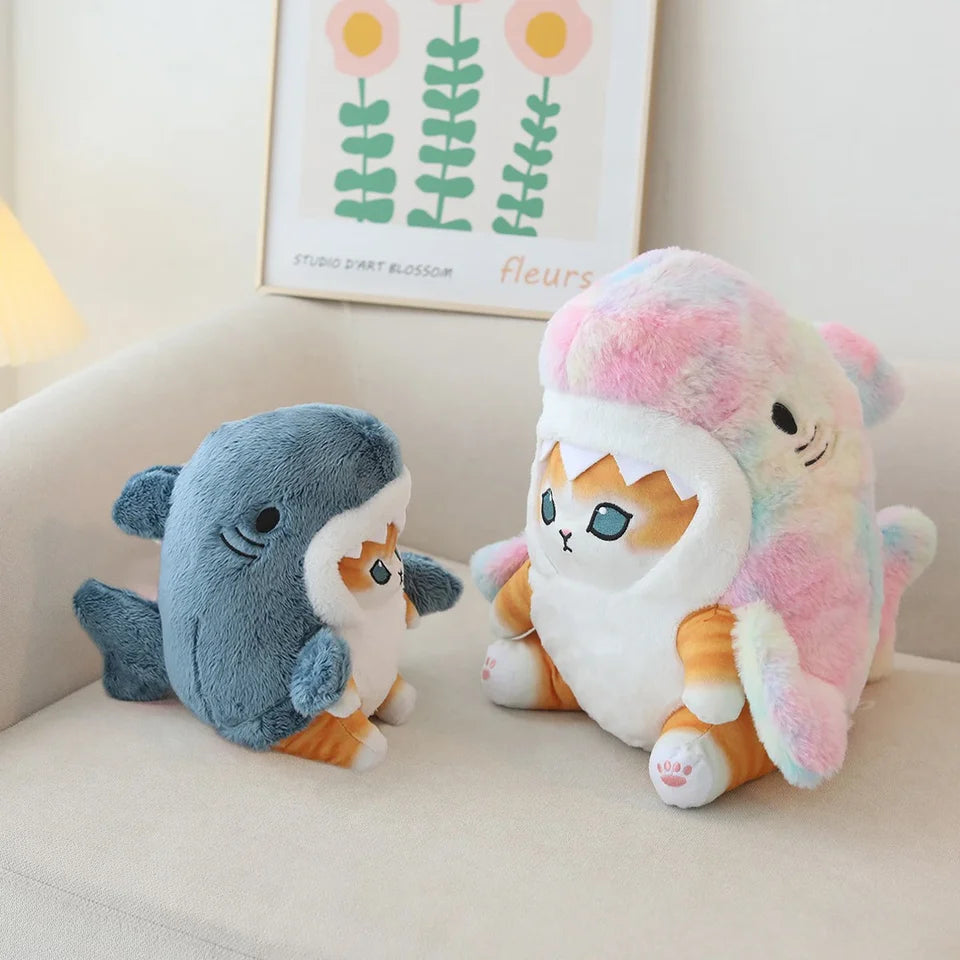 Kawaii Shark Cat Plush Toy Soft Stuffed Colorful Doll Birthday Gift for Kids