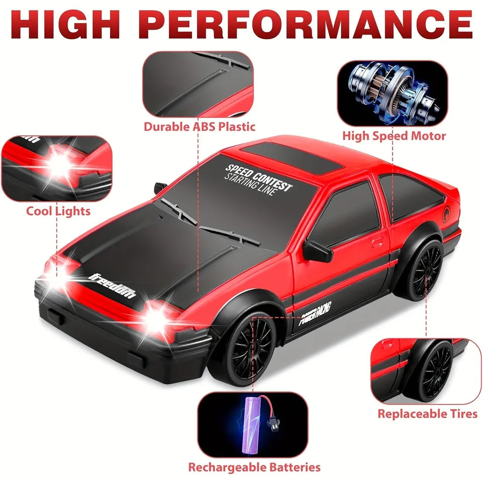 Remote Control RC Drift Car 2.4GHz 1:24 Scale 15KMH High Speed LED Drifting Vehicle