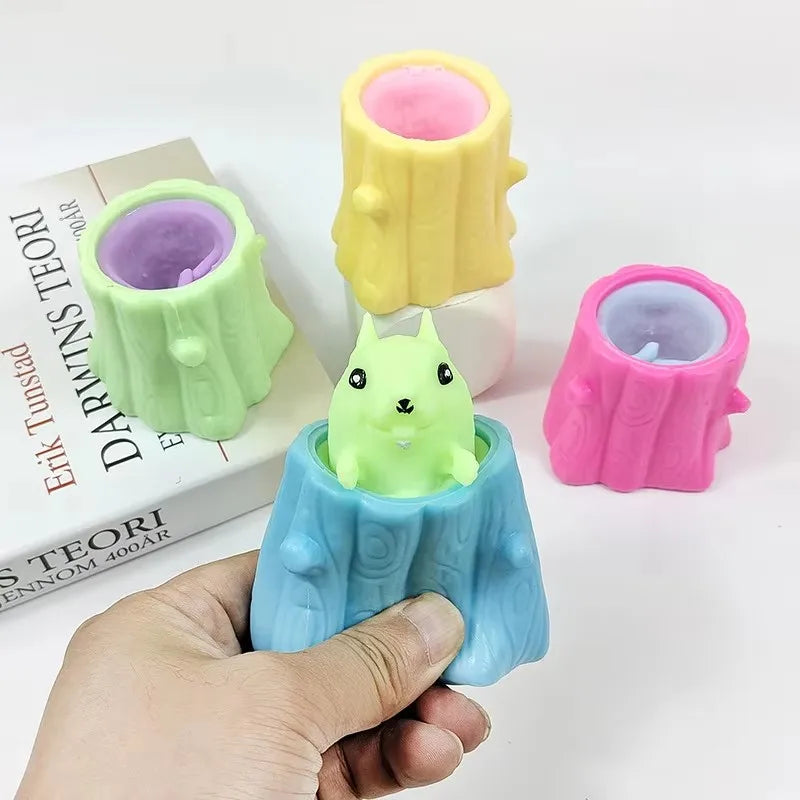 Squeeze Squirrel Stump Toy Stress Relief Fidget Pinching Game