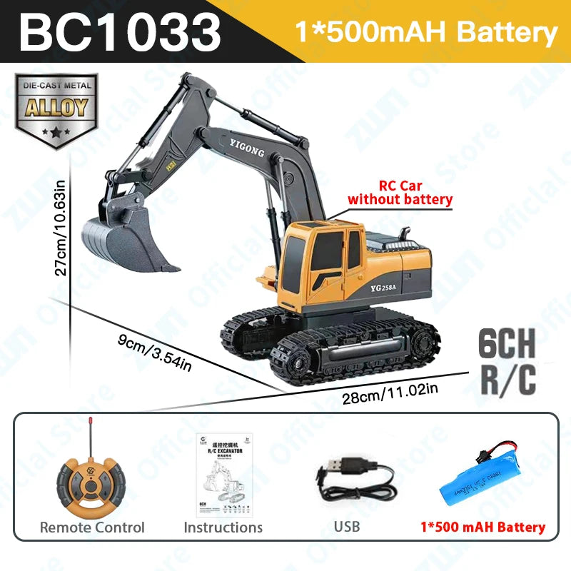 2.4G RC Excavator Dump Truck Alloy Construction Vehicle Toy