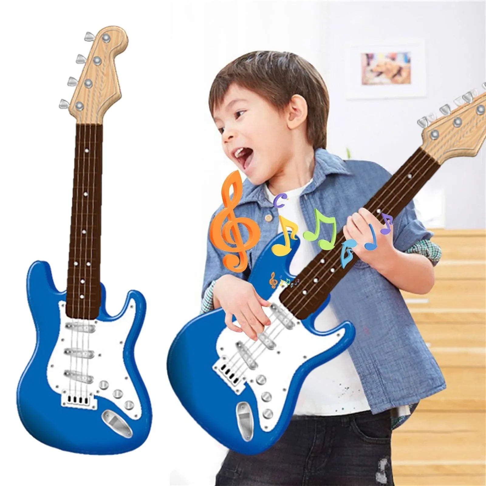 17 Inch Kids Electric Guitar Toy with 4 Strings and LED Lights Rechargeable Instrument