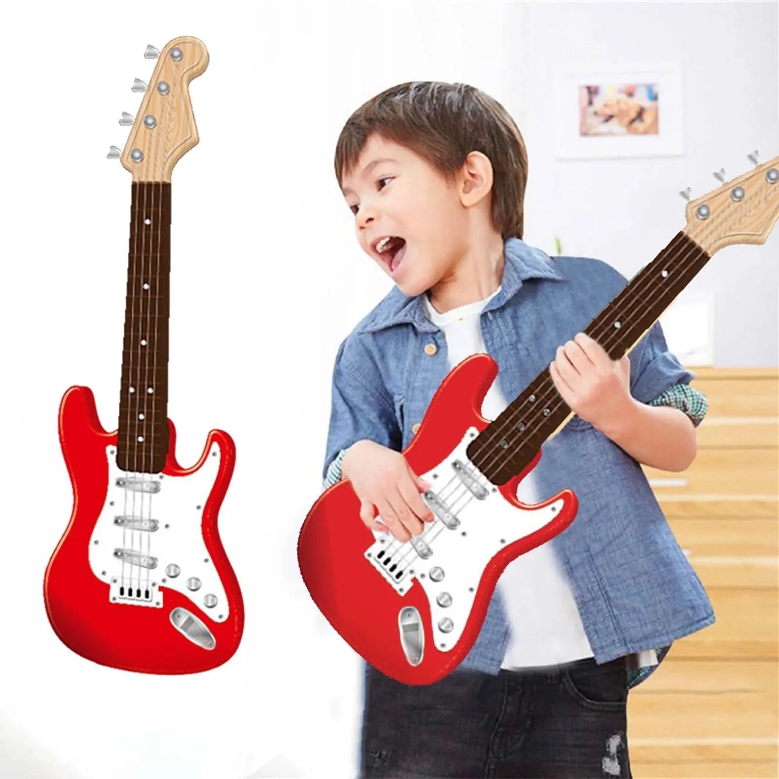 17 Inch Kids Electric Guitar Toy with 4 Strings and LED Lights Rechargeable Instrument