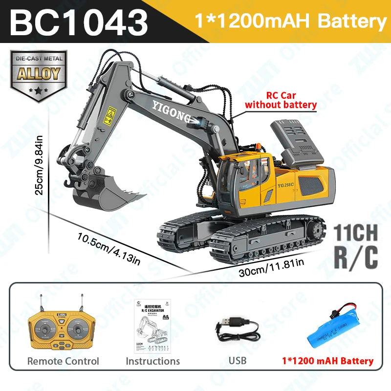 2.4G RC Excavator Dump Truck Alloy Construction Vehicle Toy