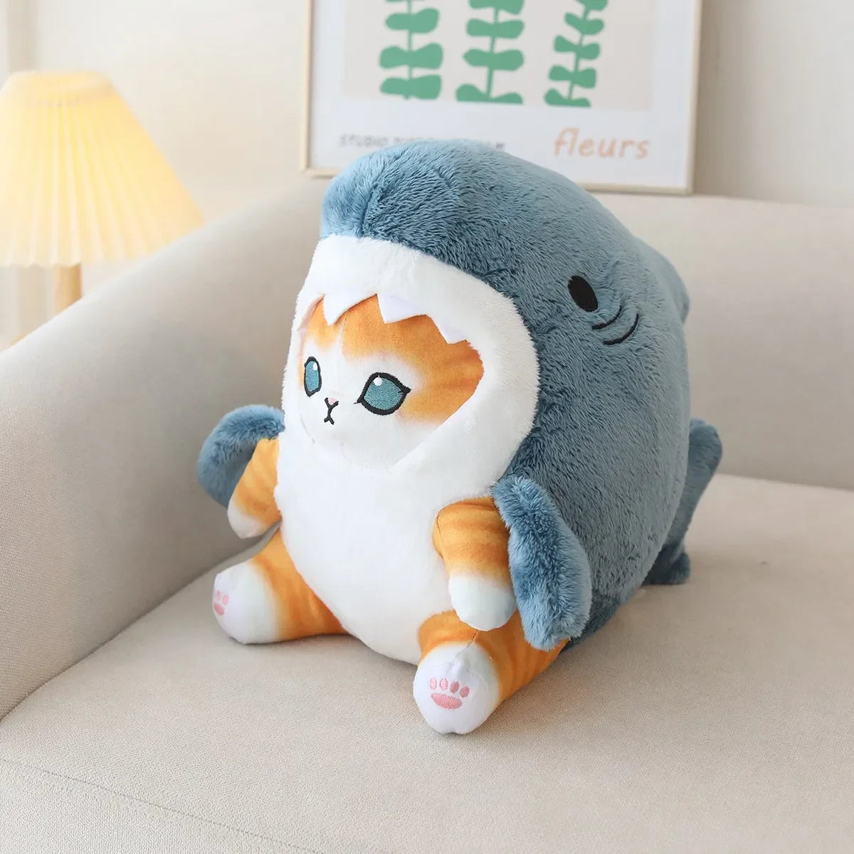Kawaii Shark Cat Plush Toy Soft Stuffed Colorful Doll Birthday Gift for Kids