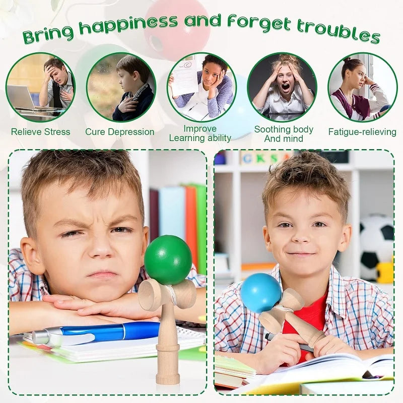 Painted Wooden Handle Ball Toy Outdoor Fitness Hand Eye Training Juggling Ball