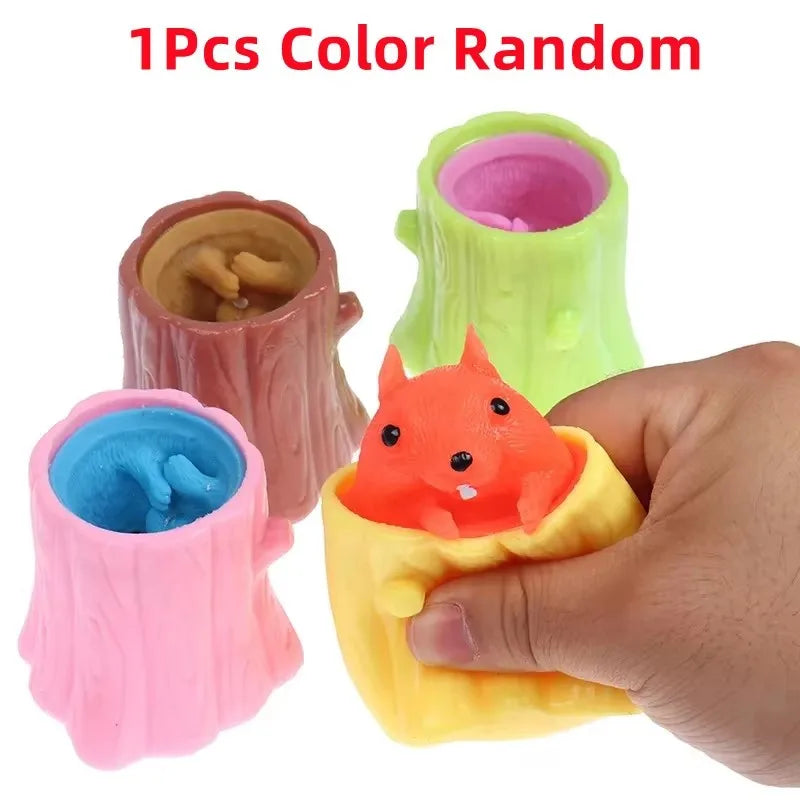 Squeeze Squirrel Stump Toy Stress Relief Fidget Pinching Game