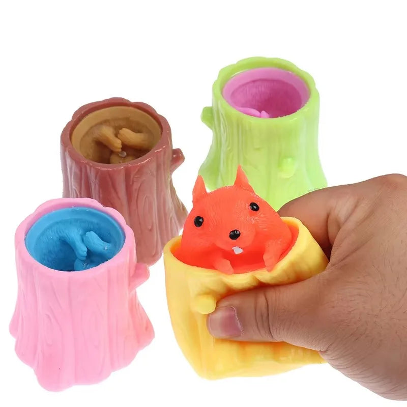 Squeeze Squirrel Stump Toy Stress Relief Fidget Pinching Game