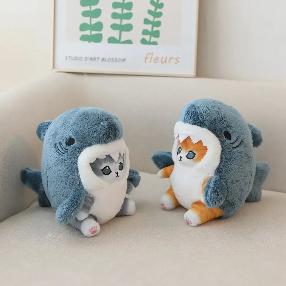 Kawaii Shark Cat Plush Toy Soft Stuffed Colorful Doll Birthday Gift for Kids