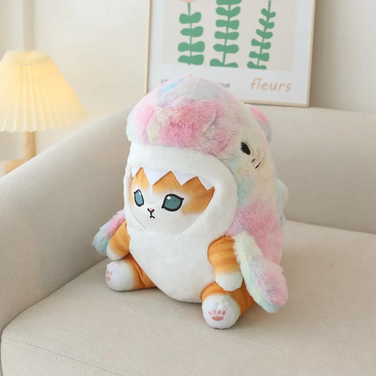 Kawaii Shark Cat Plush Toy Soft Stuffed Colorful Doll Birthday Gift for Kids
